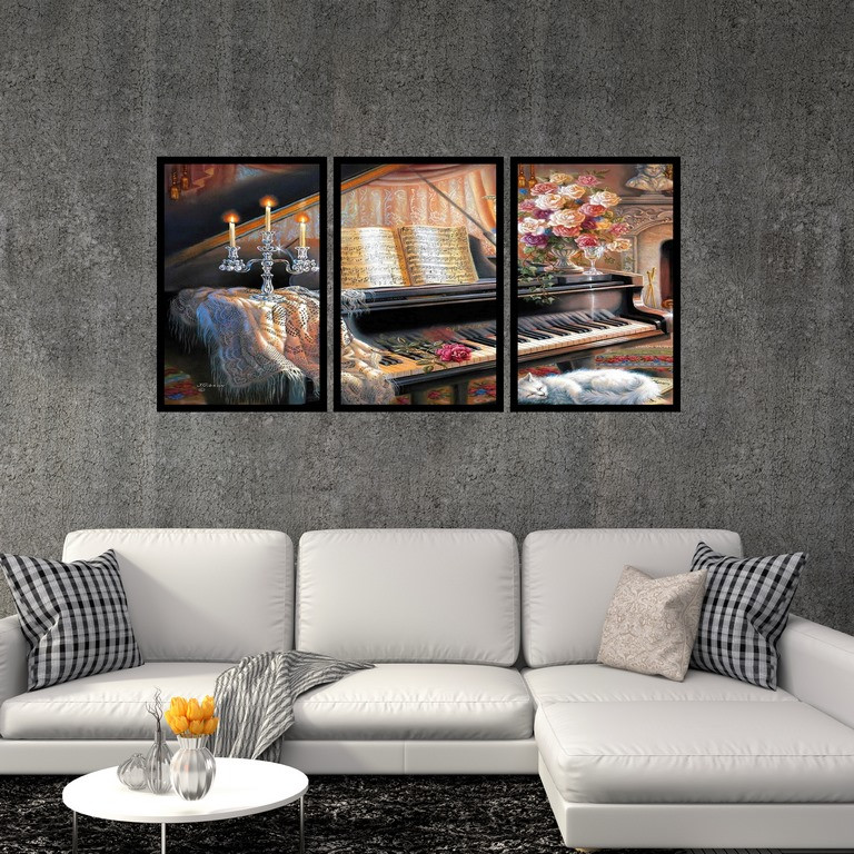 تابلو بکلیت طرح نقاشی پیانو مدل B-S4835 مجموعه 3 عددی