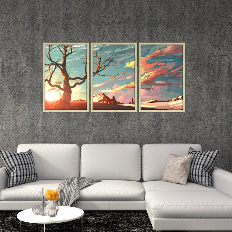 تابلو بکلیت طرح نقاشی کویر مدل S4842 مجموعه 3 عددی