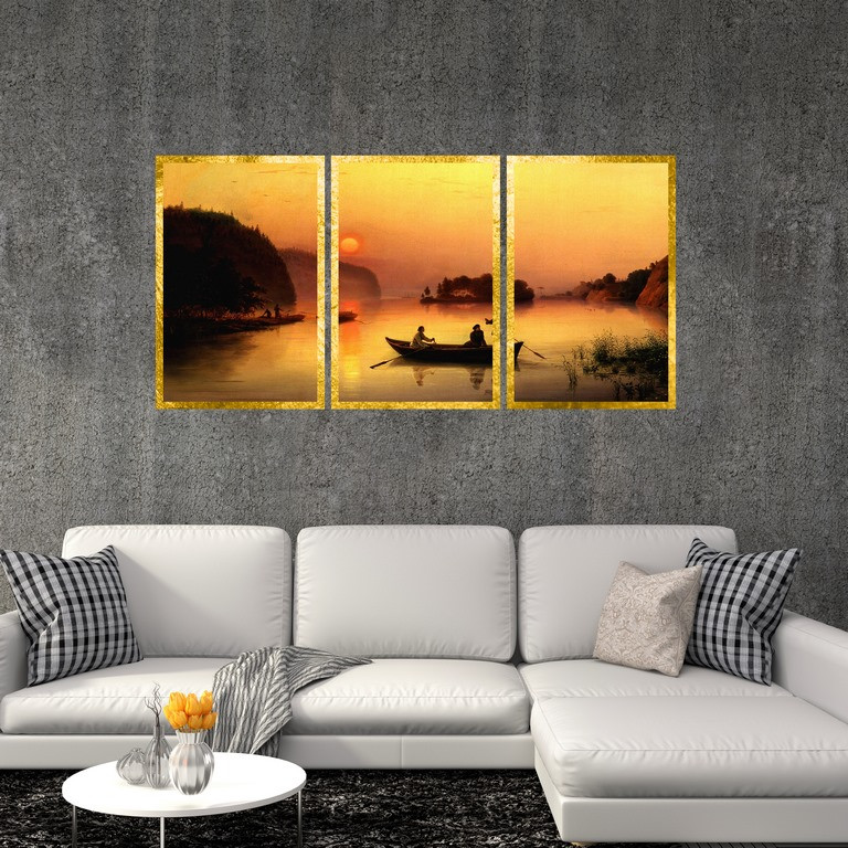 تابلو بکلیت طرح نقاشی قایق و رودخانه مدل T-S4833 مجموعه 3 عددی