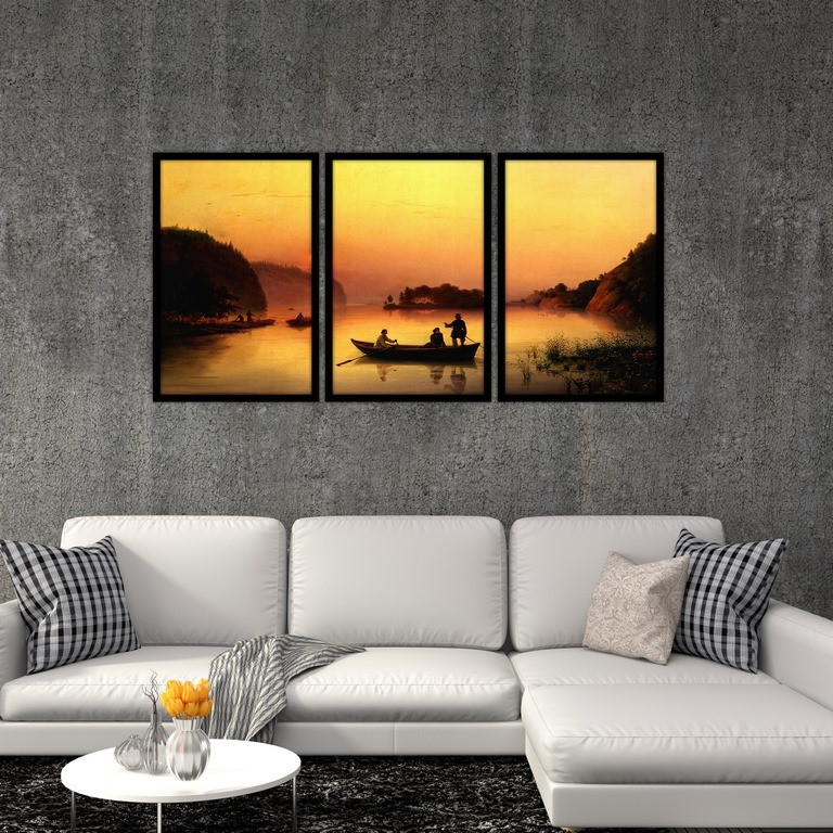 تابلو بکلیت طرح نقاشی قایق و رودخانه مدل B-S4833 مجموعه 3 عددی