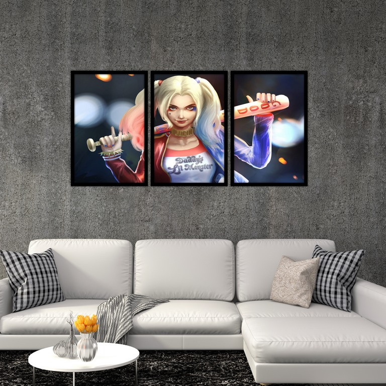 تابلو بکلیت طرح نقاشی هاربی کوئین مدل B-S4855 بسته 3 عددی