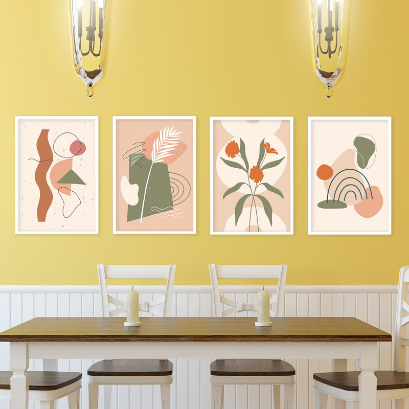 تابلو بکلیت طرح دکوراتیو مینیمال گل و گندم مدل W-590 مجموعه 4 عددی 