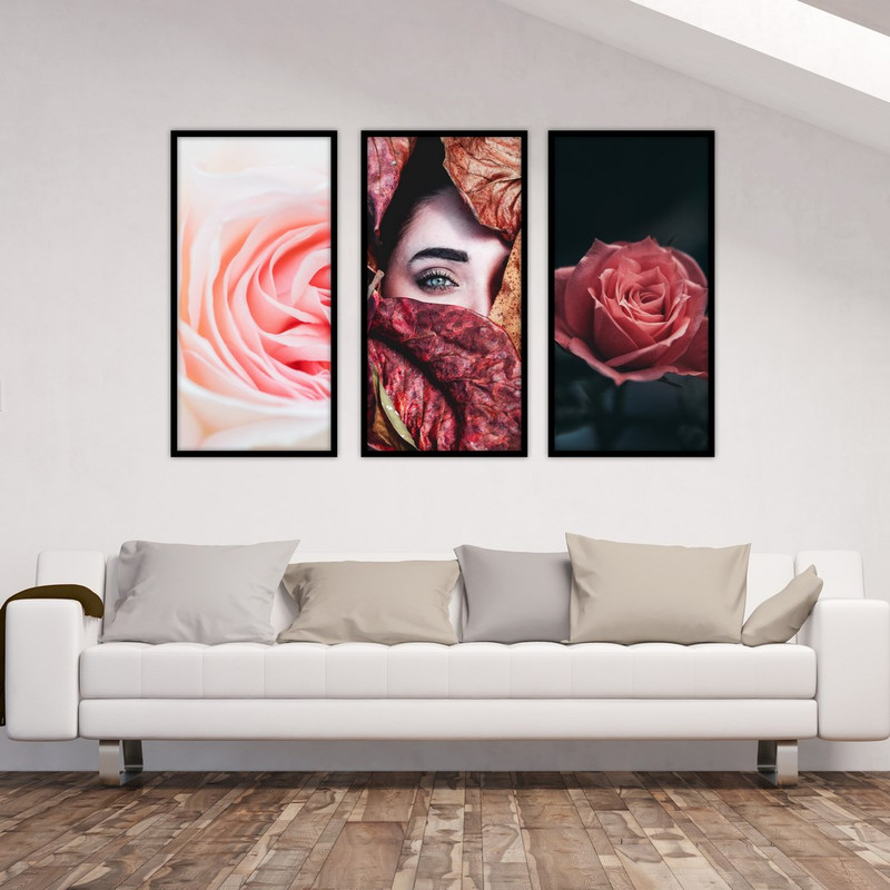 تابلو بکلیت طرح فانتزی گل رز و چهره دخترانه مدل B-534 مجموعه 3 عددی