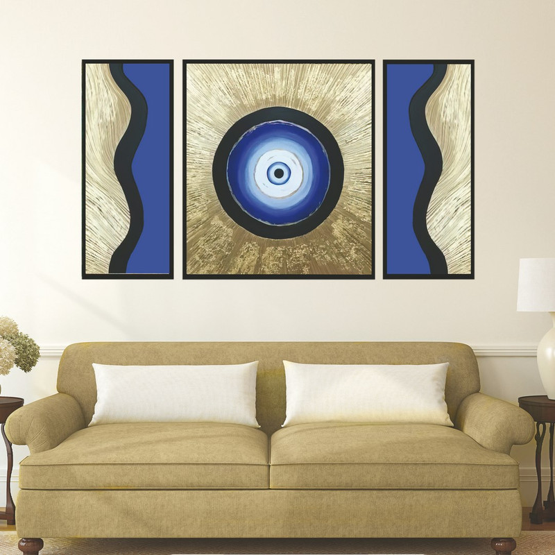 تابلو بکلیت طرح نقاشی چشم نظر مدل B-457 مجموعه 3 عددی