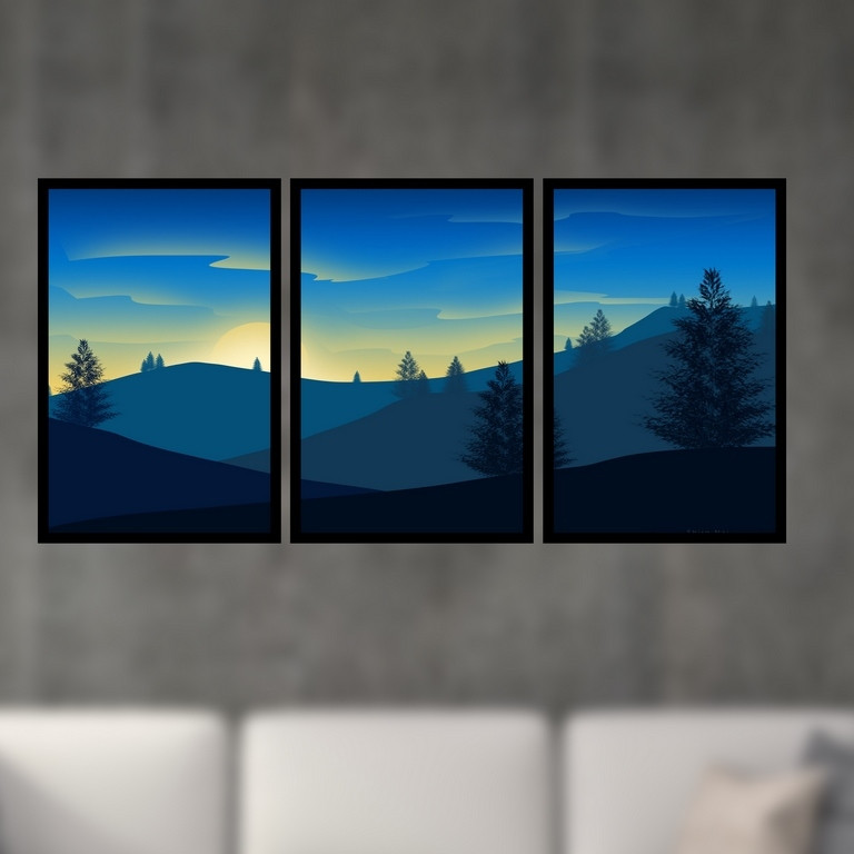 تابلو بکلیت طرح نقاشی منظره ی کوهستان و جنگل سوزنی مدل B-S4975 مجموعه 3 عددی