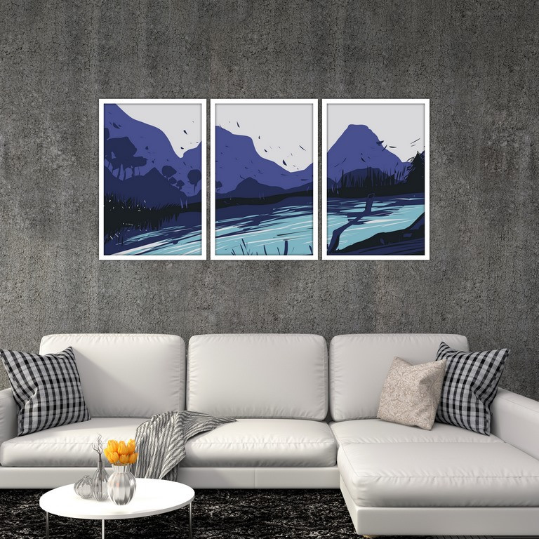 تابلو بکلیت طرح نقاشی منظره رودخانه مدل W-S4756 مجموعه 3 عددی 