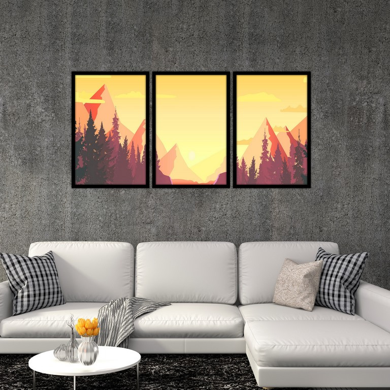 تابلو بکلیت طرح نقاشی کوهستان مدل B-S4757 مجموعه 3 عددی 