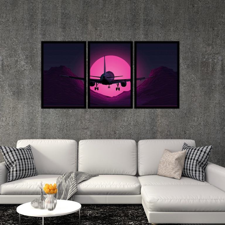 تابلو بکلیت طرح نقاشی کوهستان و پرواز مدل B-S4751 مجموعه 3 عددی 