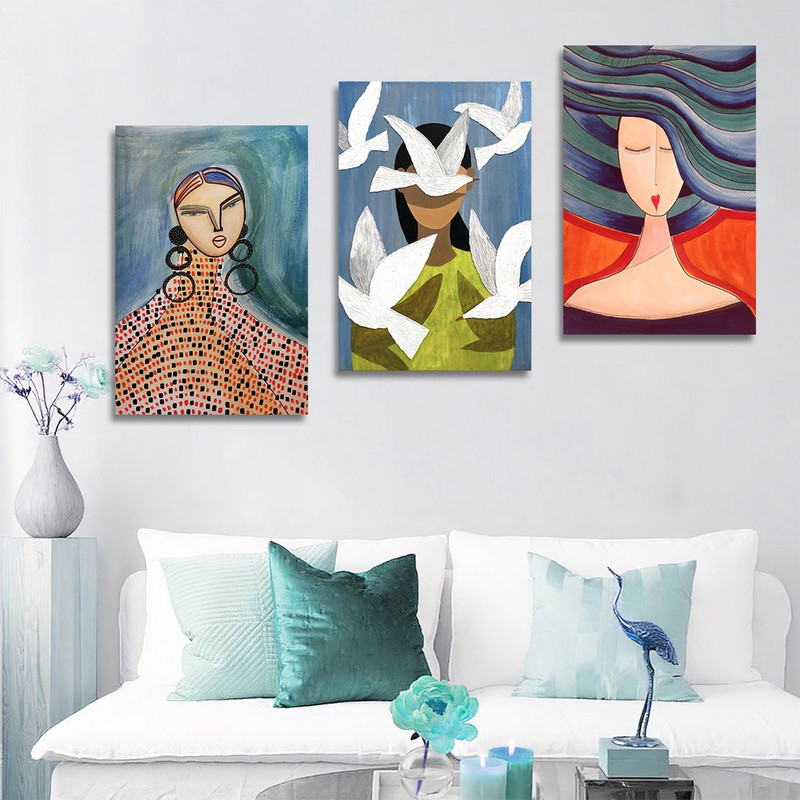 تابلو شاسی بکلیت طرح نقاشی دکوراتیو مدرن سبک کوبیسم مدل SH-1425 مجموعه 3 عددی