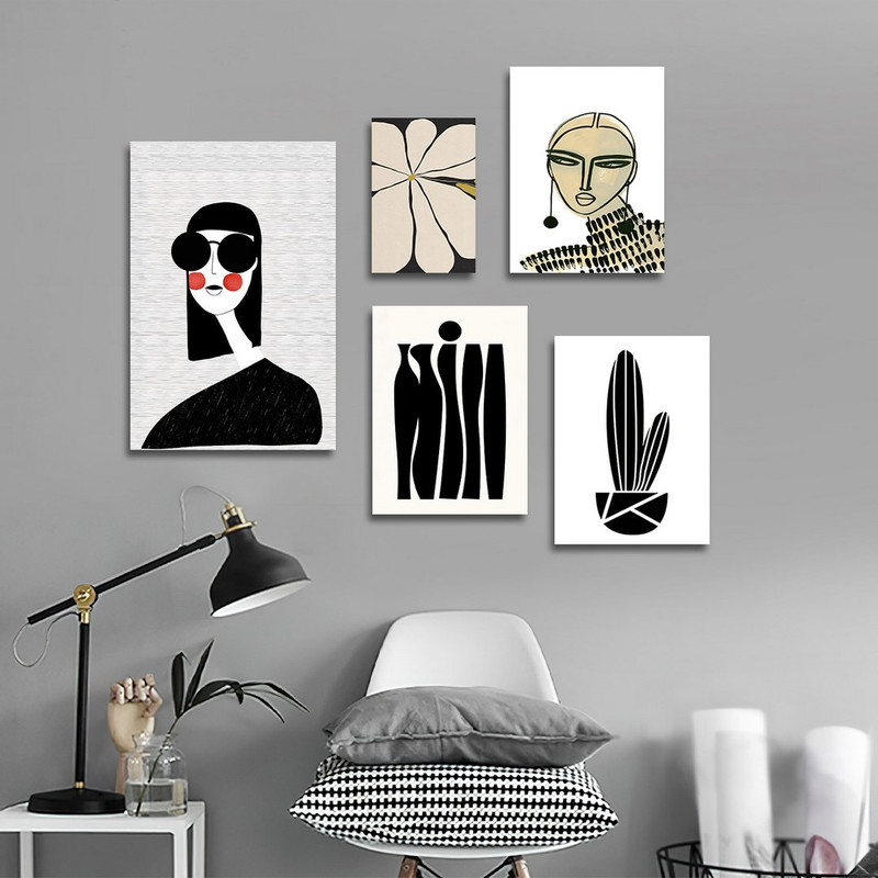 تابلو شاسی بکلیت طرح نقاشی دکوراتیو مدرن سبک کوبیسم مدل SH-1407 مجموعه 5 عددی