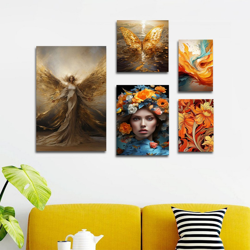 تابلو شاسی بکلیت طرح آرایش چهره نقاشی گل و فرشته مدل SH-1395 مجموعه 5 عددی