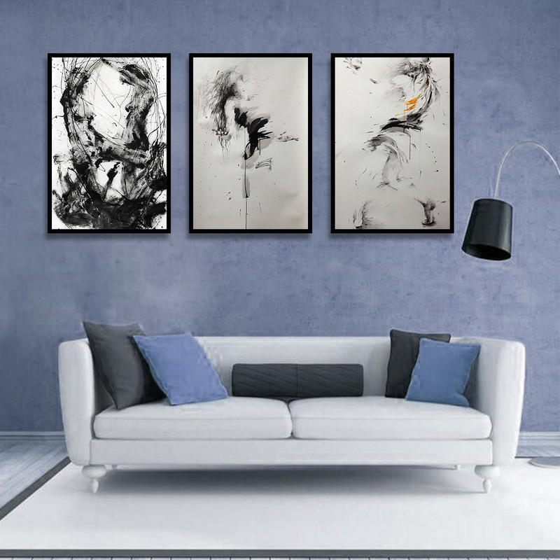 تابلو بکلیت طرح نقاشی دکوری مدرن سبک آبستره مدل B-1501 مجموعه 3 عددی