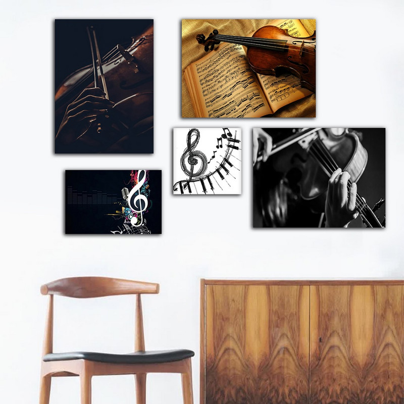 تابلو شاسی بکلیت طرح هنر و ساز موسیقی ویولن مدل SH-911 مجموعه 5 عددی