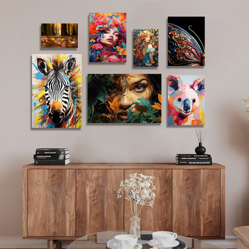 تابلو شاسی بکلیت طرح نقاشی پرتره و گورخر مدل SH-1155  مجموعه 7 عددی