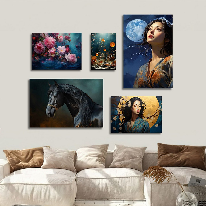 تابلو شاسی بکلیت طرح نقاشی چهره دخترانه مدل SH-1171  مجموعه 5 عددی