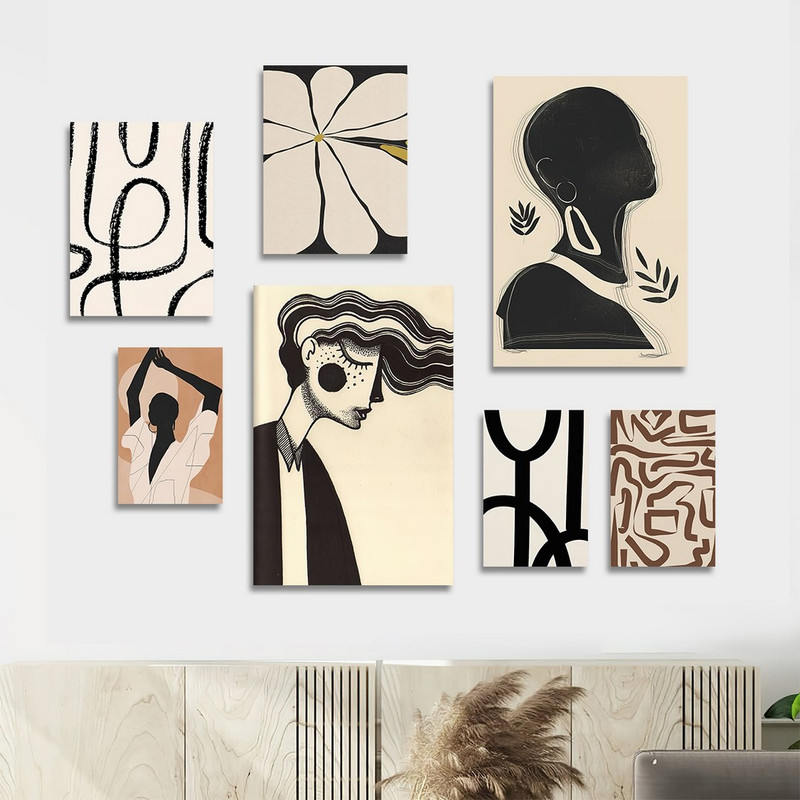 تابلو شاسی بکلیت طرح نقاشی مینیمال چهره آفریقایی مدل SH-1121  مجموعه 7 عددی