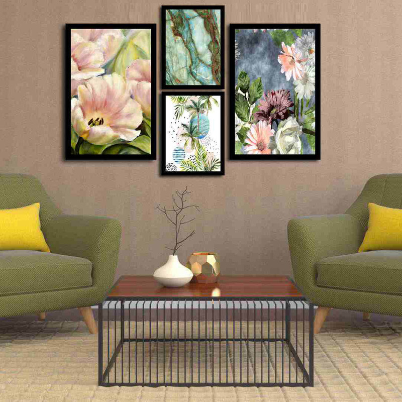 تابلو بکلیت طرح نقاشی گل و سنگ مدل دکوراتیو کد B-198 مجموعه 3 عددی