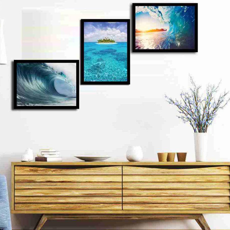 تابلو بکلیت طرح طبیعت ساحل و دریا مدل دکوراتیو B-209 مجموعه 3 عددی