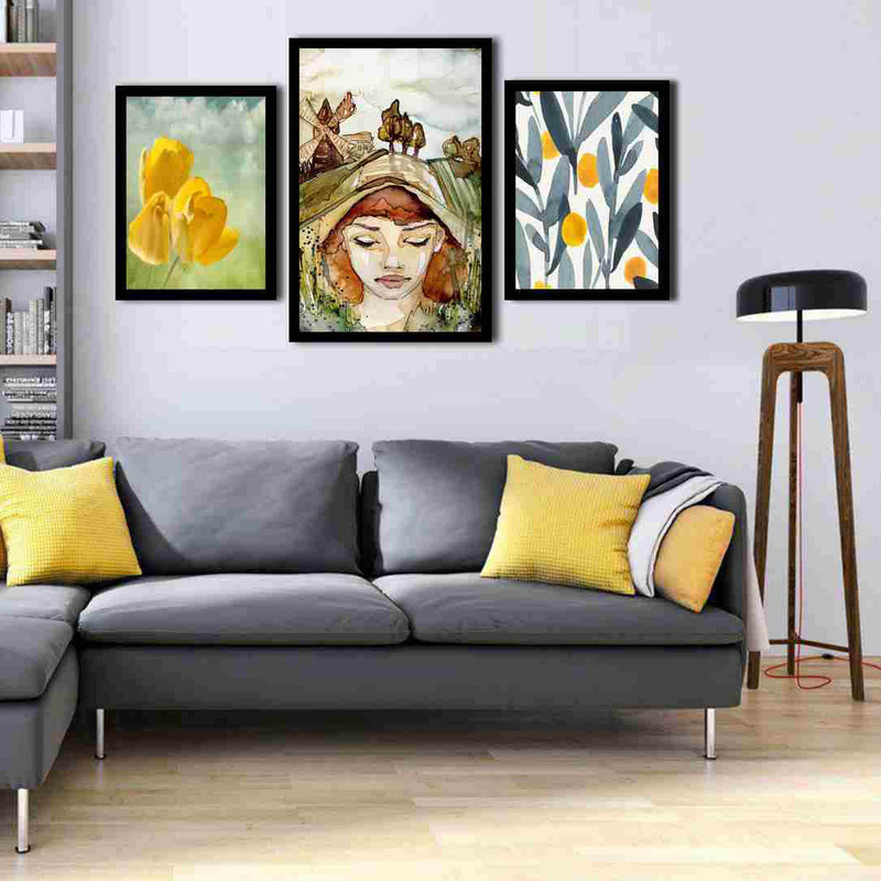 تابلو بکلیت طرح نقاشی و گل مدل دکوراتیو B-173 مجموعه 3 عددی