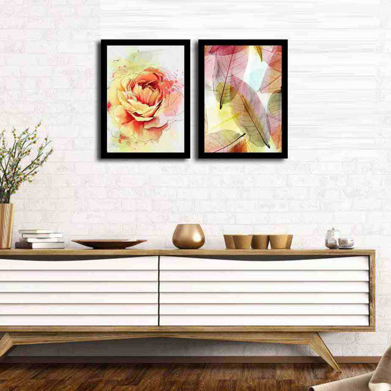 تابلو بکلیت طرح نقاشی گل و برگ مدل دکوراتیو B-167 مجموعه 2 عددی