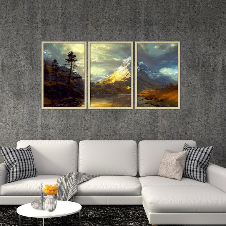 تابلو بکلیت طرح نقاشی منظره طبیعت مدل BE-S4755 مجموعه 3 عددی