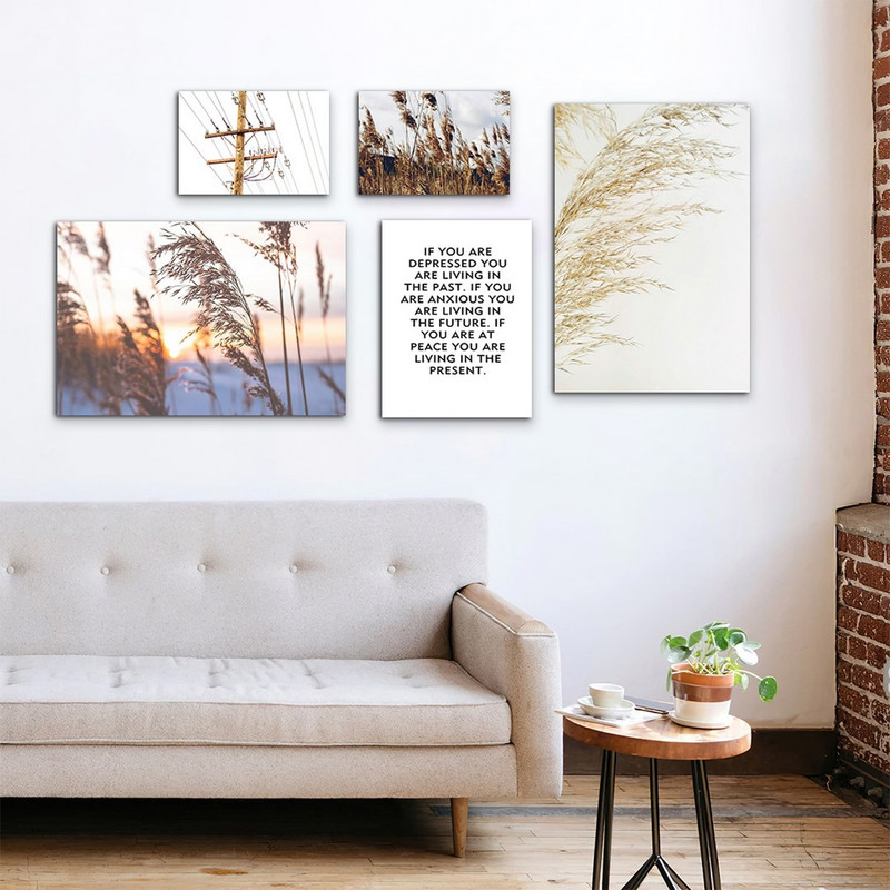 تابلو شاسی بکلیت طرح جمله انگیزشی و گل نی مدل SH-1007 مجموعه 5 عددی