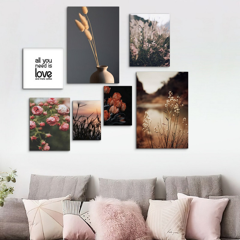 تابلو شاسی بکلیت طرح گل رز و گل نی مدل SH-992 مجموعه 7 عددی