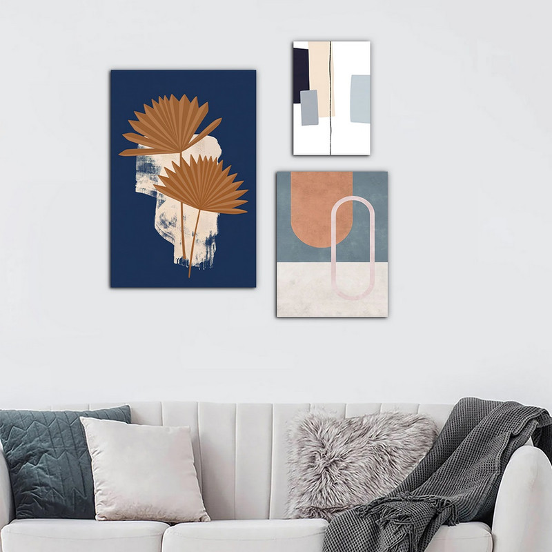 تابلو شاسی بکلیت طرح نقاشی مینیمال برگ مدل SH-988 مجموعه 3 عددی