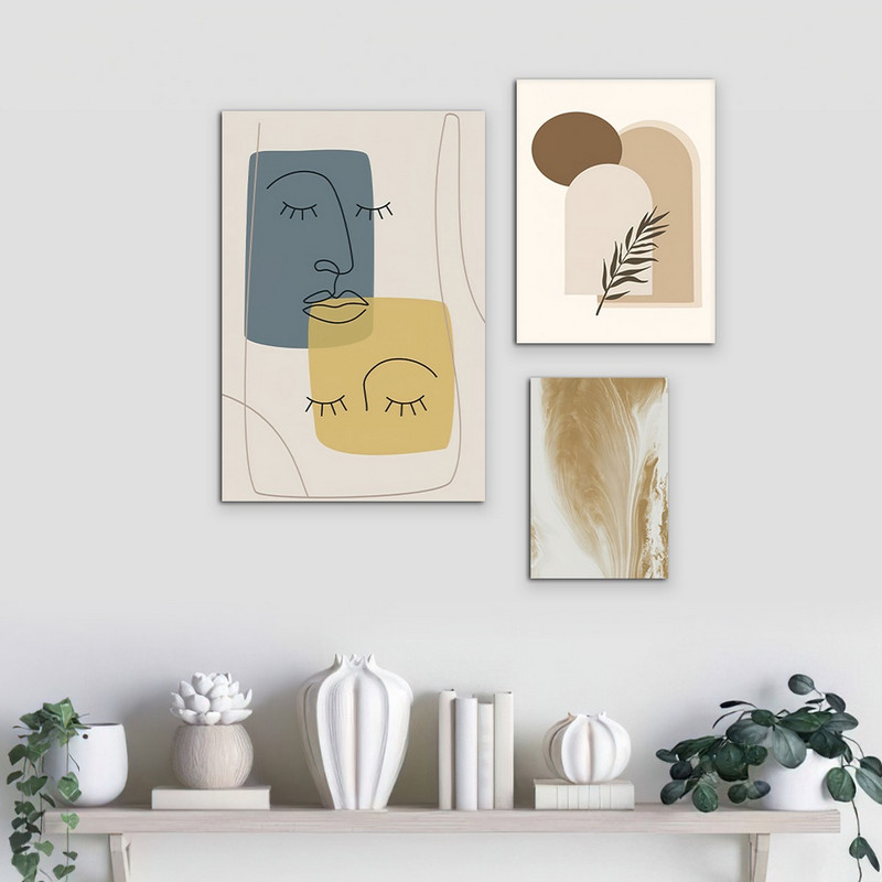 تابلو شاسی بکلیت طرح نقاشی مینیمال نقاب مدل SH-984 مجموعه 3 عددی