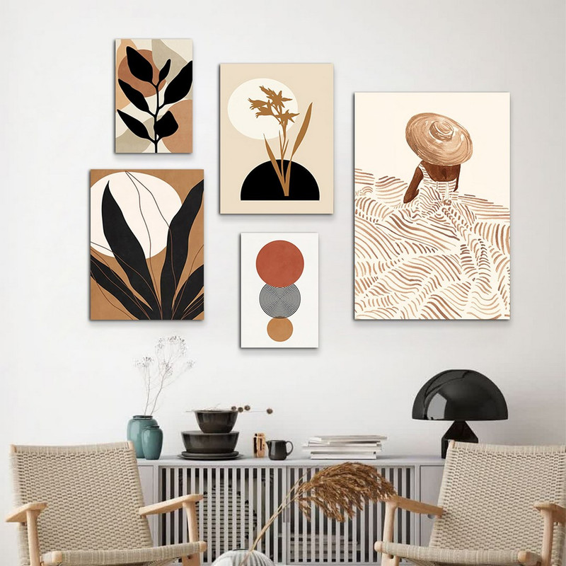 تابلو شاسی بکلیت طرح نقاشی مینیمال و استایل دخترانه مدل SH-966 مجموعه 5 عددی