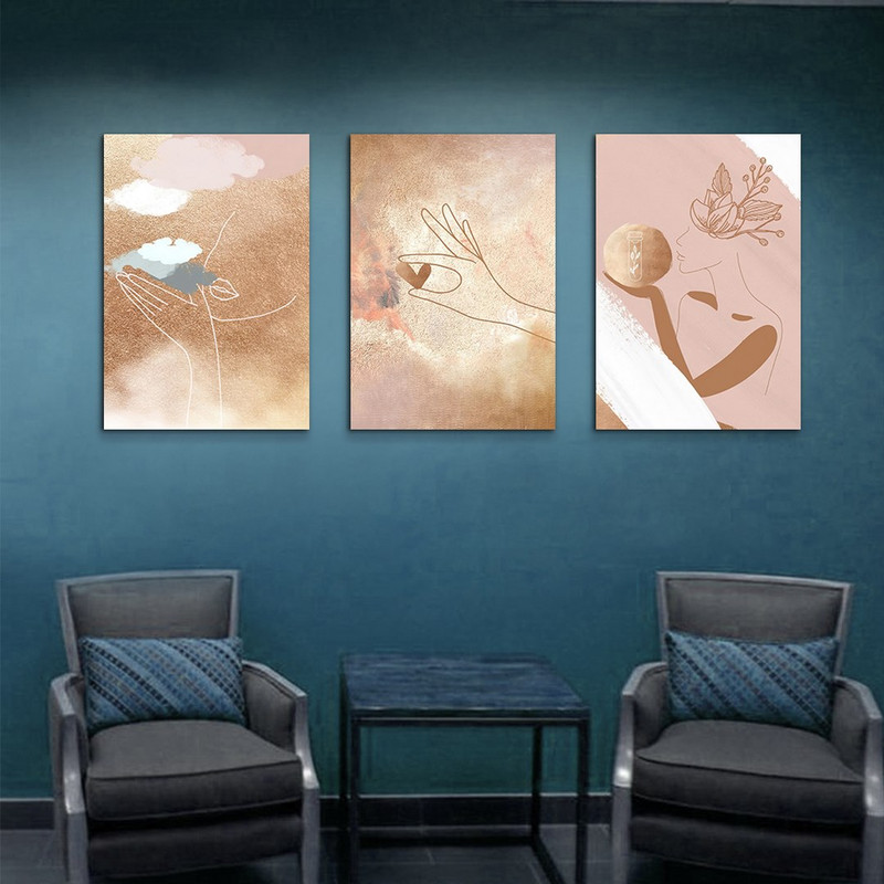 تابلو شاسی بکلیت طرح نقاشی مینیمال چهره و دست مدل SH-958 مجموعه 3 عددی