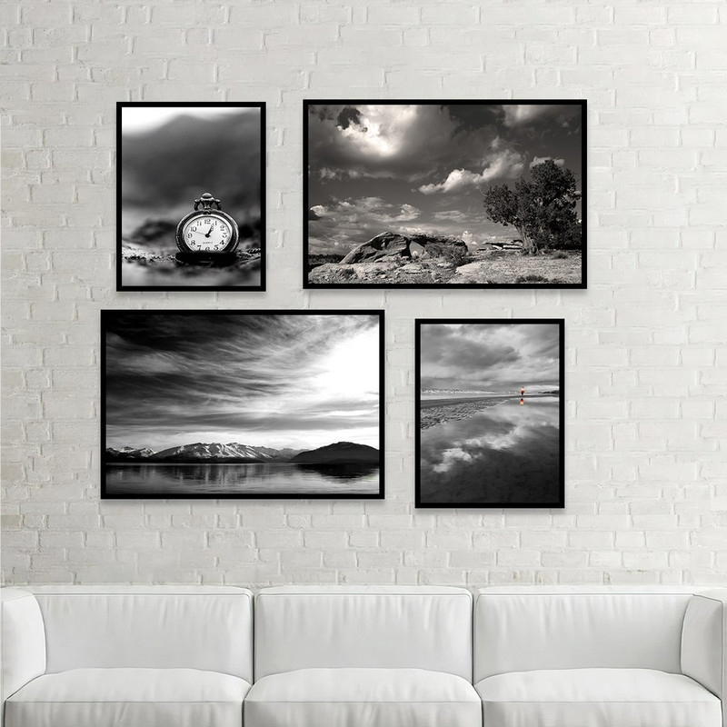 تابلو بکلیت مدل طرح اسمان سیاه و ساعت B-1062  مجموعه 4 عددی