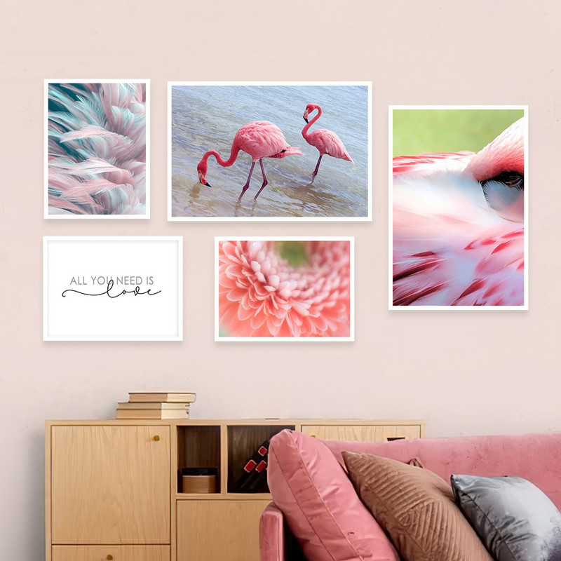 تابلو بکلیت مدل طرح گل و فلامینگو W-1015  مجموعه 5 عددی