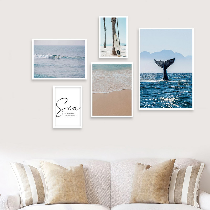 تابلو بکلیت مدل طرح دریا و ساحل ارامش W-1011  مجموعه 5 عددی