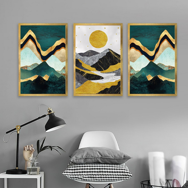 تابلو بکلیت مدل طرح دکوراتیو کوه و خورشید T-1005  مجموعه 3 عددی