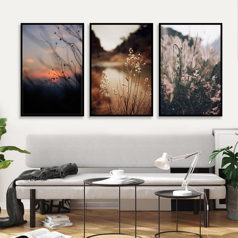 تابلو بکلیت مدل طرح غروب و گل نی B-998  مجموعه 3 عددی