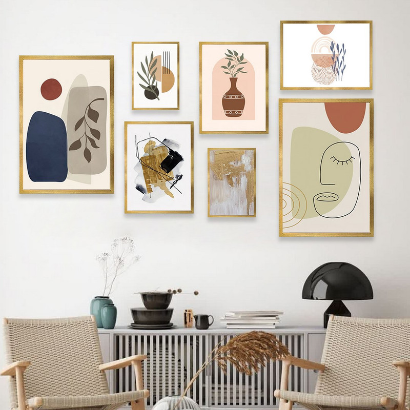 تابلو بکلیت مدل طرح مینیمال برگ و نقاب T-993  مجموعه 7 عددی