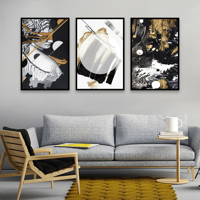 تابلو بکلیت طرح نقاشی آبرنگ انتزاعی مدل B-735 مجموعه 3 عددی