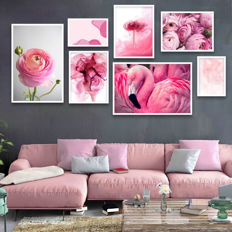 تابلو بکلیت طرح طبیعت و گل رز صورتی مدل W-728 مجموعه 7 عددی