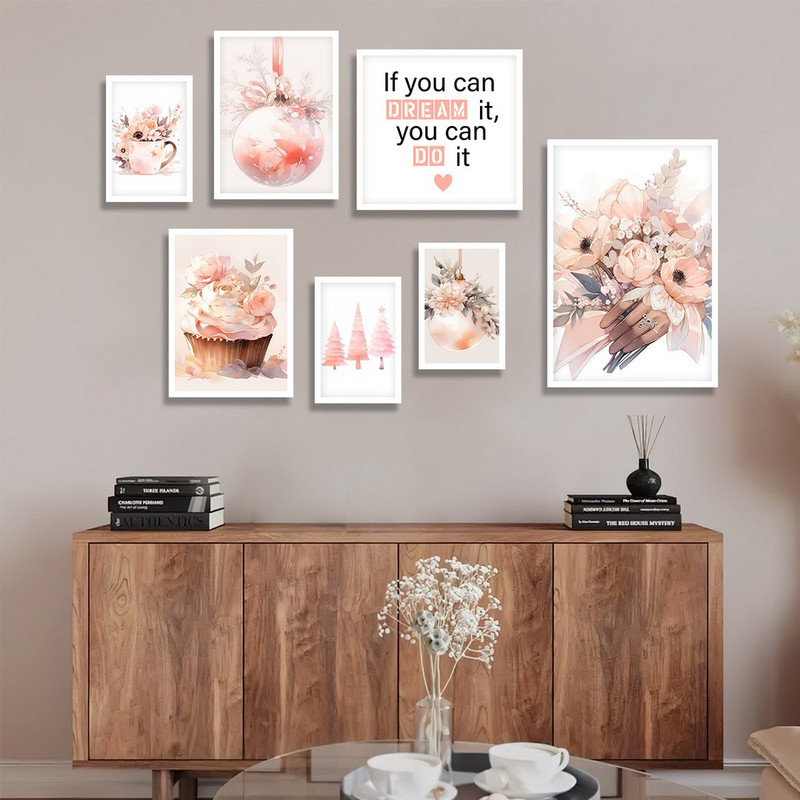 تابلو بکلیت طرح جمله انگیزشی و گل رنگی مدل W-1156 مجموعه 7 عددی