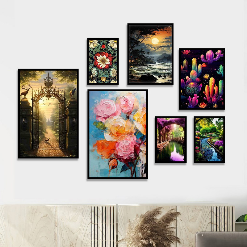 تابلو بکلیت طرح نقاشی ابرنگی طبیعت مدل B-1148 مجموعه 7 عددی