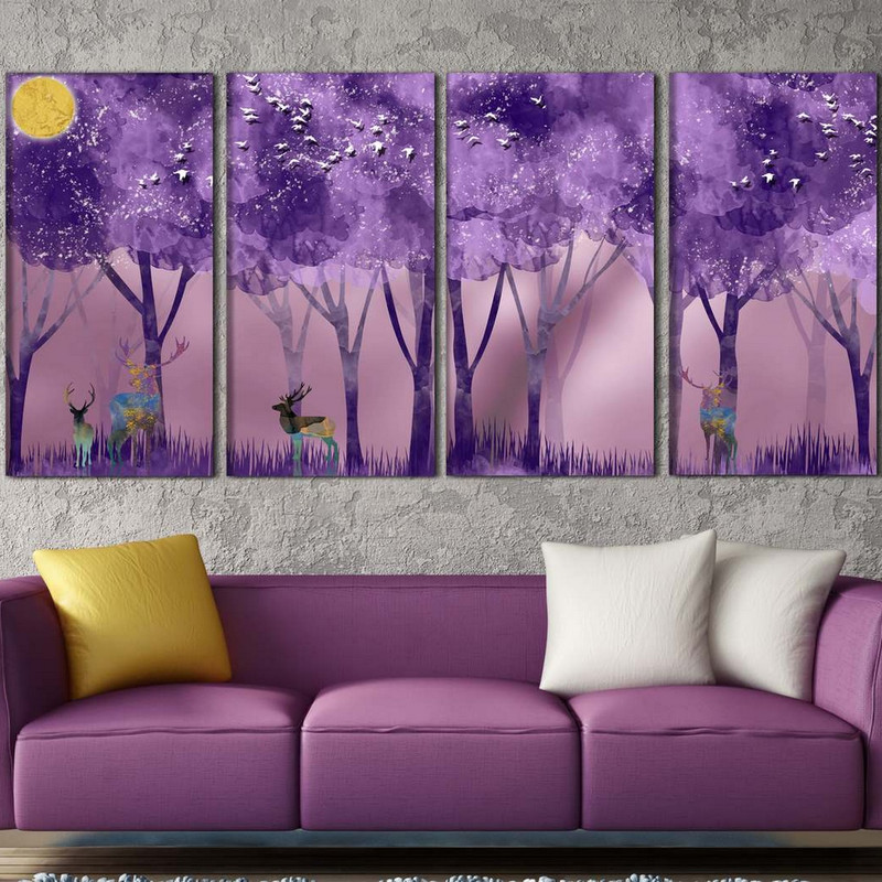 تابلو شاسی بکلیت طرح نقاشی جنگل مدل SH-377 مجموعه 4 عددی