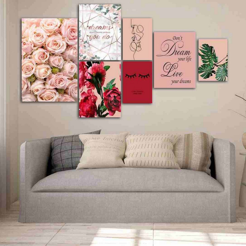 تابلو شاسی بکلیت طرح برگ انجیری و گل و جمله انگیزشی مدل SH-245 مجموعه 7 عددی