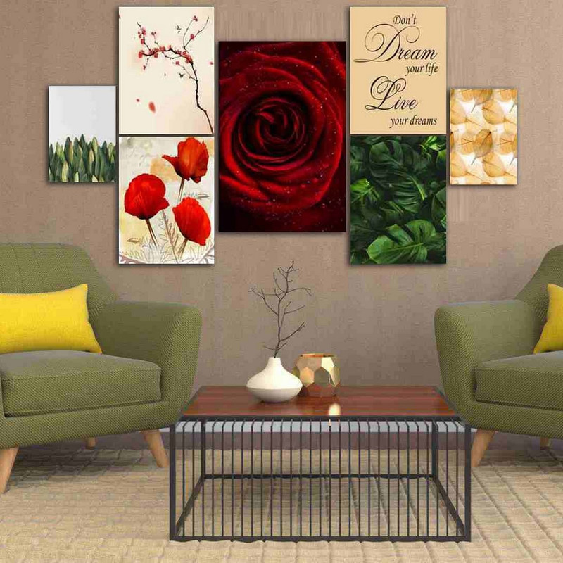 تابلو شاسی بکلیت طرح جمله انگیزشی و برگ انجیری و گل مدل SH-244 مجموعه 7 عددی