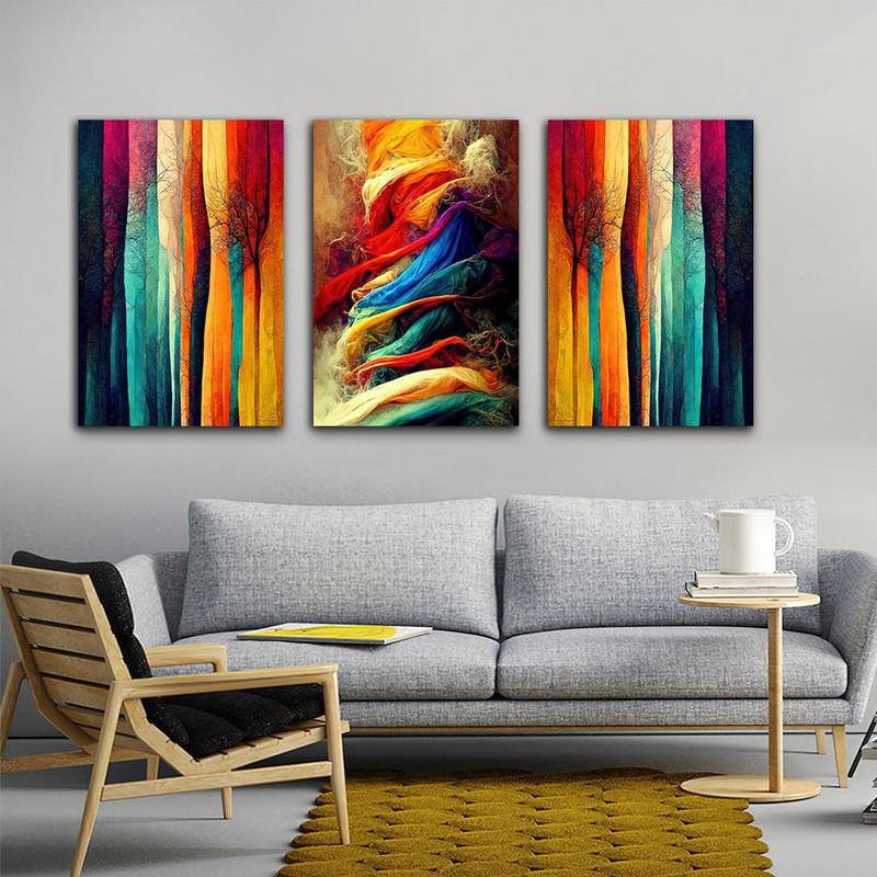 تابلو شاسی بکلیت طرح نقاشی مدرن مدل SH-726 مجموعه 3 عددی