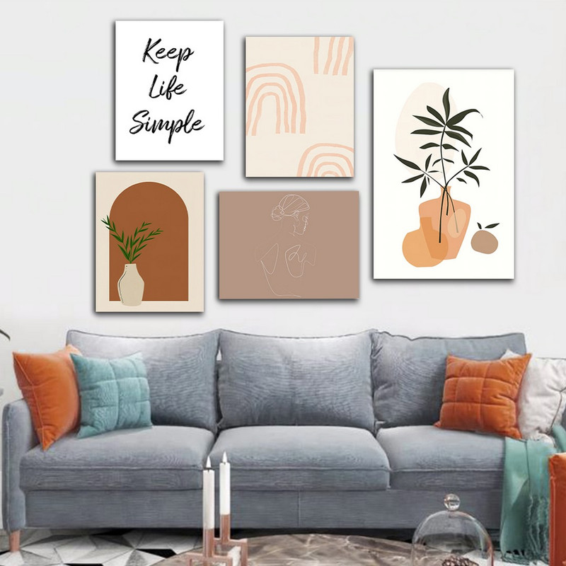 تابلو شاسی بکلیت طرح نقاشی مینیمال و جمله انگیزشی مدل SH-712 مجموعه 5 عددی