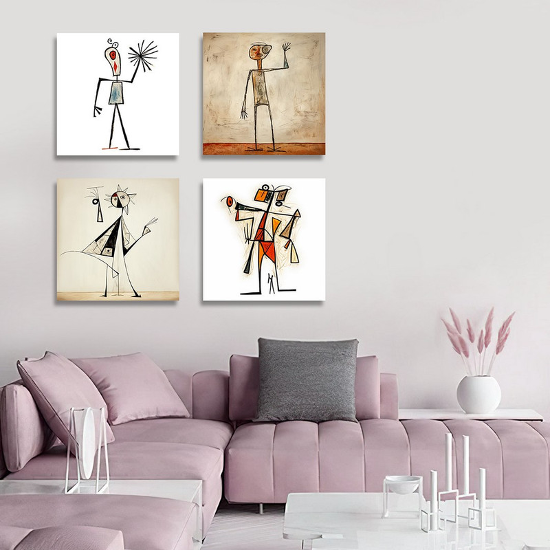 تابلو شاسی بکلیت طرح نقاشی دکوراتیو لاین آرت مدل SH-1261 مجموعه 4 عددی