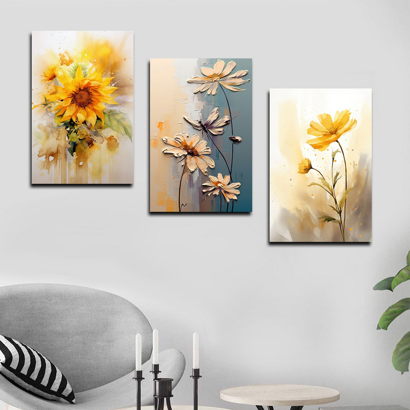 تابلو شاسی بکلیت طرح نقاشی مدرن دکوراتیو گل مدل SH-1678 مجموعه 3 عددی