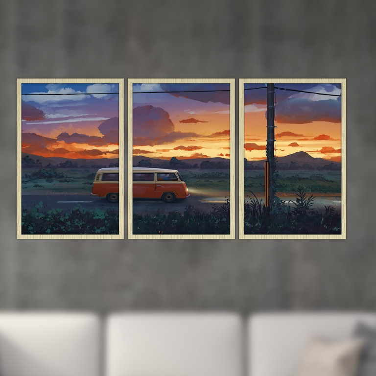 تابلو بکلیت طرح نقاشی ماشین و سفر مدل S-4788 مجموعه 3 عددی