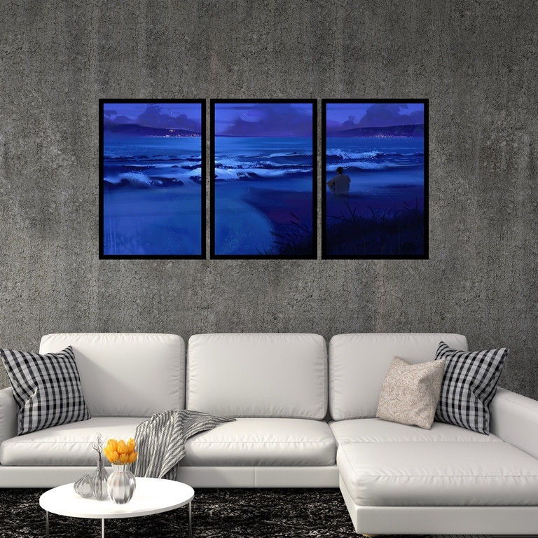 تابلو بکلیت طرح نقاشی دریا مدل B-S4885 مجموعه سه عددی